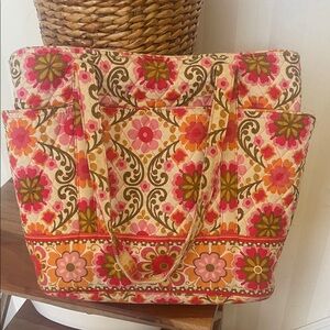 Vera Bradley Quilted Floral Tote in Pink, Orange and Olive